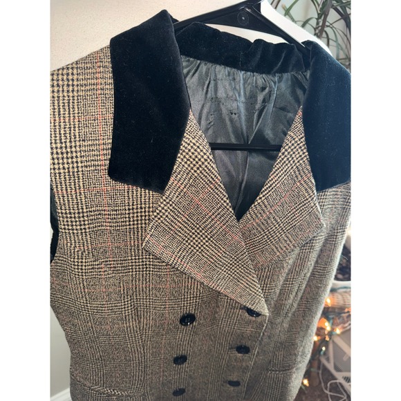 Plaid Velvet Collar Double Breasted Vest Womens Business Casual Layering Piece - Picture 2 of 7